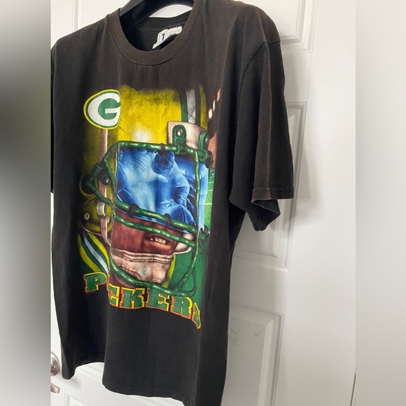 VINTAGE NFL GREEN BAY PACKERS Lee Sport Black Graphic T Shirt in Large - Picture 7 of 9